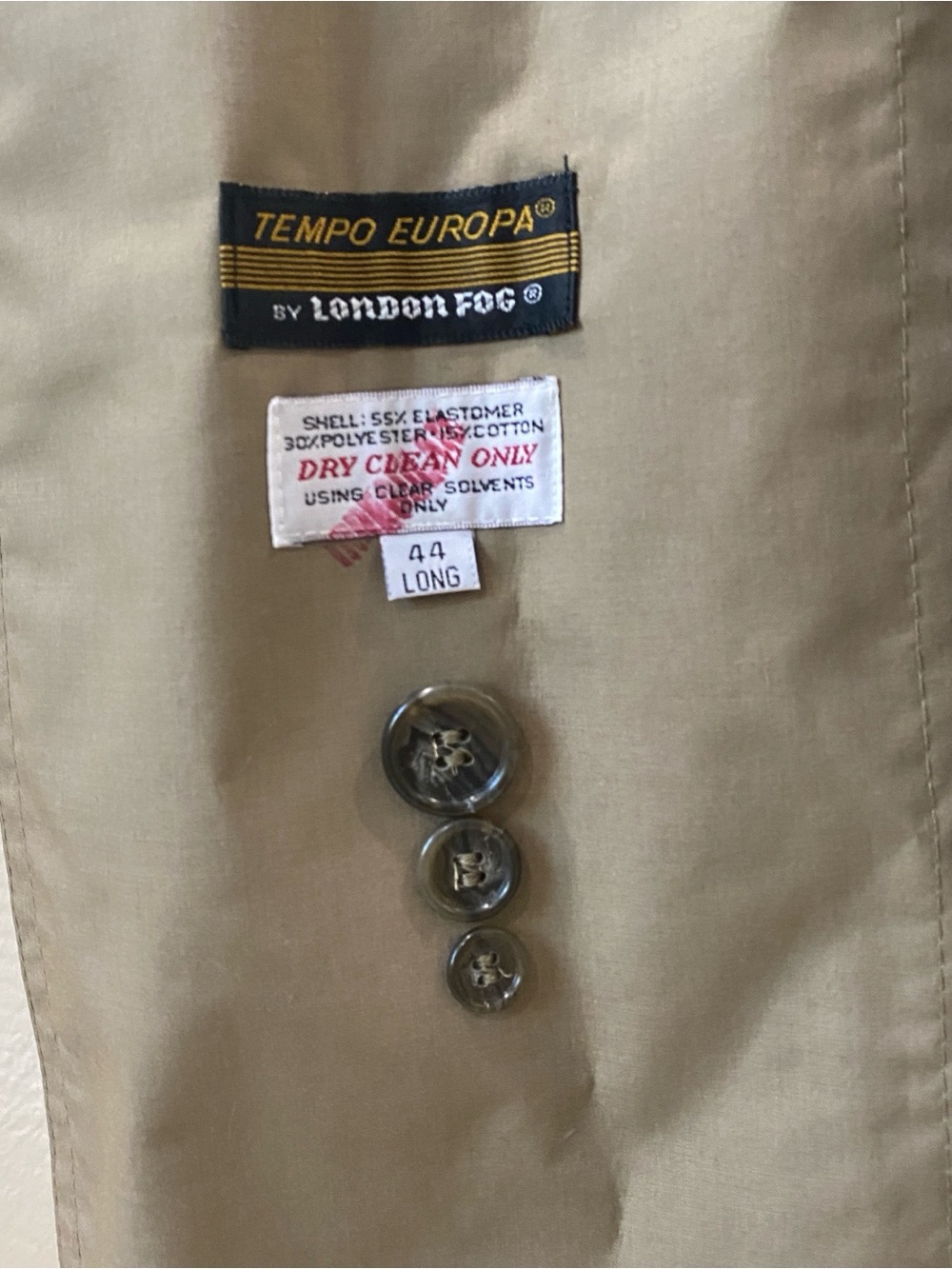 Vintage London Fog, Tempo Europa, zippered Lining button up Trench Coat Size 44L - Picture 8 of 11